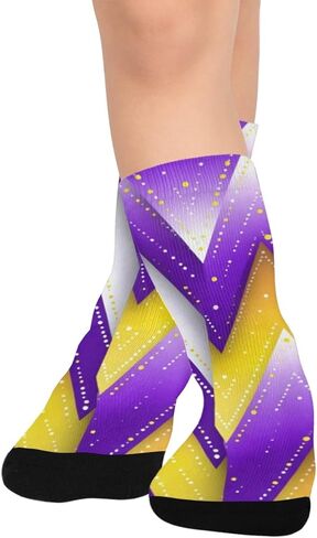 جوارب المشي لمسافات طويلة باللون الأرجواني والأصفر الهندسية الحديثة - جوارب شتوية حرارية سميكة دافئة للأولاد والبنات للمدرسة، والارتداء اليومي والأنشطة الخارجية in Kuwait