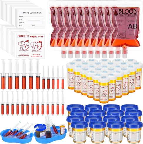 Nursing Graduation Party Supplies Set Iv Blood Bags Urine Cups Plastic Syringe Medicine Bottles with Caps for Nurse Doctors' Day Congrats Grad Party Decorations Serve 25 in Kuwait