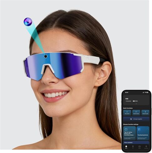 2026 Latest AI Smart Glasses with Camera, 8MP HD Running Sunglasses for Men & Women, Open-Ear Audio, AI Voice Assistant, Video Recording, Interchangeable Lenses, Sports Camera Glasses in Kuwait