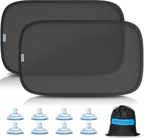 ظل نافذة السيارة للطفل: Pemotech 2pack 【2025 ترقية جديدة】 8 أكواب شفط وغطاء جانبي للتشبث الثابت للطفل ، شماس معتمد للأطفال لمنع 99.9 ٪ UVR ، 21 × 14 "ملائمة معظم السيارات in Kuwait