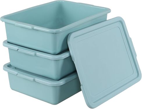 3 عبوات من أحواض حافلة المطاعم مع غطاء، صندوق بلاستيكي متعدد الاستخدامات سعة 13 لترًا، لون أخضر نعناعي in Kuwait