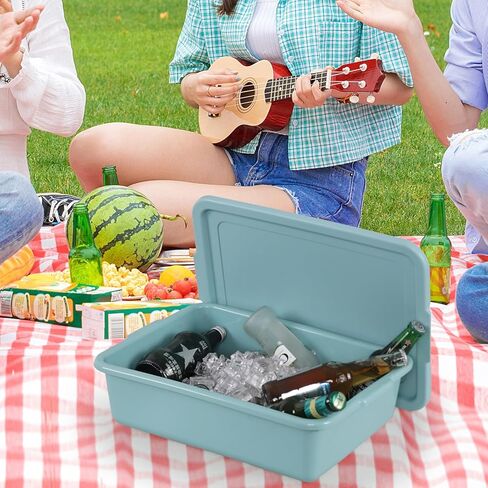 3 عبوات من أحواض حافلة المطاعم مع غطاء، صندوق بلاستيكي متعدد الاستخدامات سعة 13 لترًا، لون أخضر نعناعي in Kuwait