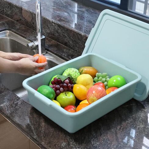 3 عبوات من أحواض حافلة المطاعم مع غطاء، صندوق بلاستيكي متعدد الاستخدامات سعة 13 لترًا، لون أخضر نعناعي in Kuwait