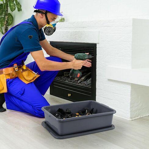 3 عبوات من صناديق الحافلات التجارية البلاستيكية سعة 13 لترًا مع غطاء، وأحواض اللحوم، باللون الرمادي in Kuwait