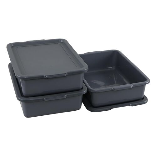 3 عبوات من صناديق الحافلات التجارية البلاستيكية سعة 13 لترًا مع غطاء، وأحواض اللحوم، باللون الرمادي in Kuwait