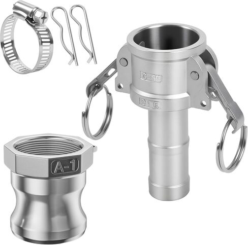 تجهيزات الكامة والأخدود من الفولاذ المقاوم للصدأ 316، وقابس بارب 3/4 بوصة، ومجموعة تركيب خرطوم الأخدود أنثى 3/4 بوصة NPT، وتركيب Camlock مع مشبك خرطوم. (قفل الكامة 3/4 بوصة النوع C+A) in Kuwait