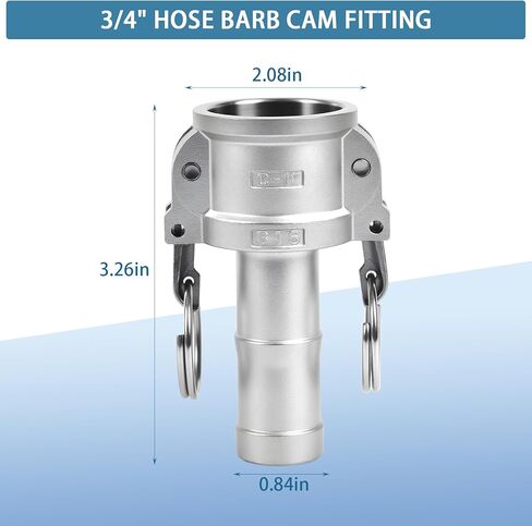 تجهيزات الكامة والأخدود من الفولاذ المقاوم للصدأ 316، وقابس بارب 3/4 بوصة، ومجموعة تركيب خرطوم الأخدود أنثى 3/4 بوصة NPT، وتركيب Camlock مع مشبك خرطوم. (قفل الكامة 3/4 بوصة النوع C+A) in Kuwait
