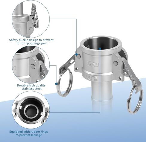 تجهيزات الكامة والأخدود من الفولاذ المقاوم للصدأ 316، وقابس بارب 3/4 بوصة، ومجموعة تركيب خرطوم الأخدود أنثى 3/4 بوصة NPT، وتركيب Camlock مع مشبك خرطوم. (قفل الكامة 3/4 بوصة النوع C+A) in Kuwait