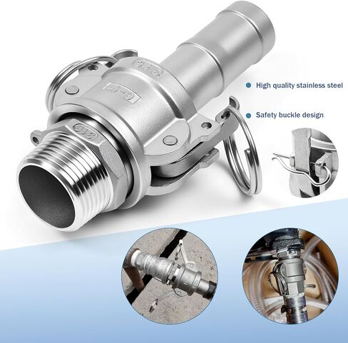 تجهيزات الكامة والأخدود من الفولاذ المقاوم للصدأ 316، وقابس بارب 3/4 بوصة، ومجموعة تركيب خرطوم الأخدود أنثى 3/4 بوصة NPT، وتركيب Camlock مع مشبك خرطوم. (قفل الكامة 3/4 بوصة النوع C+A) in Kuwait