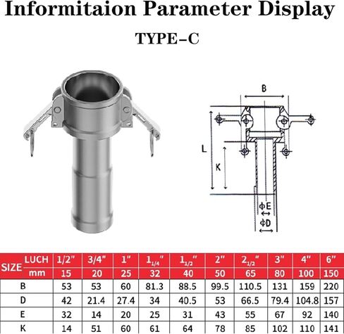 تجهيزات الكامة والأخدود من الفولاذ المقاوم للصدأ 316، وقابس بارب 3/4 بوصة، ومجموعة تركيب خرطوم الأخدود أنثى 3/4 بوصة NPT، وتركيب Camlock مع مشبك خرطوم. (قفل الكامة 3/4 بوصة النوع C+A) in Kuwait