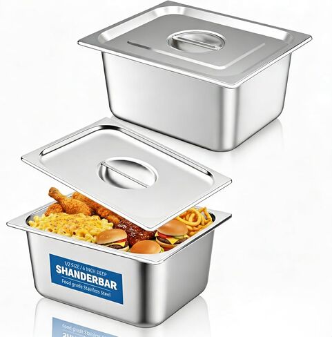 3 Pack Hotel Pans with Lids, 1/3 Size x 6 Inch Deep Steam Table Pan, Commercial Stainless Steel Hotel Pan Restaurant Supplies Tray Square Steam Table Half Pans for Chafing Dishes, Buffet, Home, Party in Kuwait