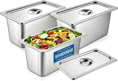 3 Pack Hotel Pans with Lids, 1/3 Size x 6 Inch Deep Steam Table Pan, Commercial Stainless Steel Hotel Pan Restaurant Supplies Tray Square Steam Table Half Pans for Chafing Dishes, Buffet, Home, Party in Kuwait