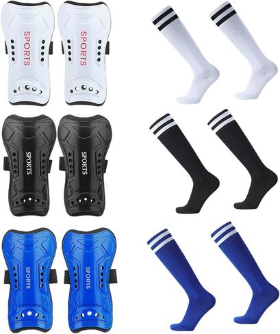 3 أزواج من واقيات وأكمام كرة القدم للشباب، واقيات ساق كرة القدم المقاومة للصدمات للأطفال وجوارب طويلة لكرة القدم، وسادات مرنة لكرة القدم واقيات الساق للفتيات والأولاد من سن 6 إلى 15 عامًا in Kuwait