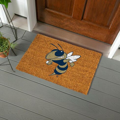 NCAA Georgia Tech Coir Door Mat، مدخل داخلي وخارجي، 28 × 16 بوصة غير قابلة للانزلاق الحصير الخلفي للترحيب بمخالب الكلاب الموحلة، مقاومة للطقس الأمامي مدخل الباب الأمامي ديكور المنزل in Saudi Arabia