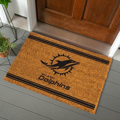Team Sports America NFL Miami Dolphins Coir Doormat 36"x24", Officially Licensed Team Logo, Extra Large Front Door Mat, Outdoor Indoor Entrance Rug, Non-Slip Welcome Mat for Porch Patio in Saudi Arabia