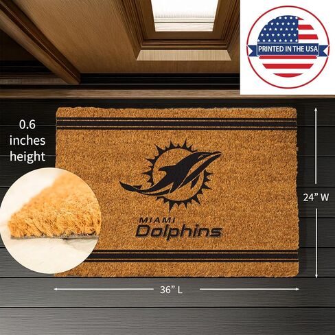 Team Sports America NFL Miami Dolphins Coir Doormat 36"x24", Officially Licensed Team Logo, Extra Large Front Door Mat, Outdoor Indoor Entrance Rug, Non-Slip Welcome Mat for Porch Patio in Saudi Arabia