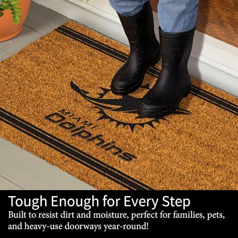 Team Sports America NFL Miami Dolphins Coir Doormat 36"x24", Officially Licensed Team Logo, Extra Large Front Door Mat, Outdoor Indoor Entrance Rug, Non-Slip Welcome Mat for Porch Patio in Saudi Arabia
