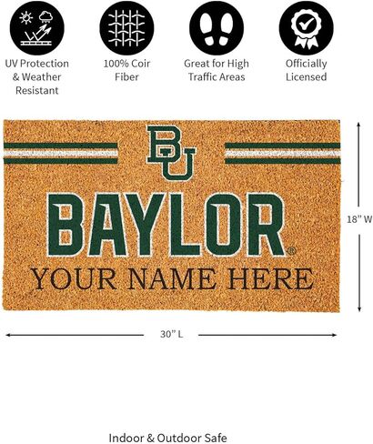 Team Sports America NCAA Baylor University College Personalized Coir Door Mat, 18 x 30 Inches Custom Name Doormat, Front Door Non-Slip Welcome Mats in Saudi Arabia