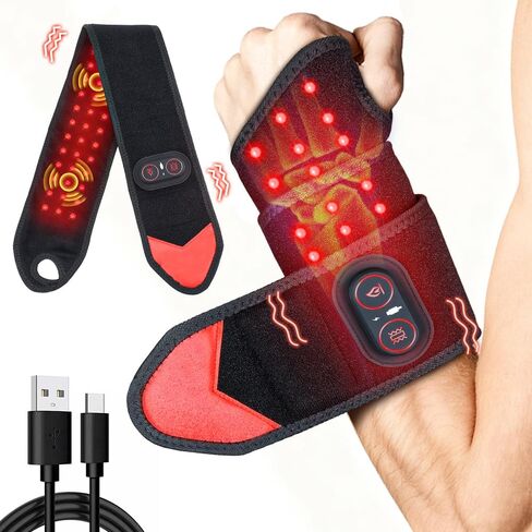 Red Light Therapy for Wrist Hands Wrap, Cordless Infrared Heating Pad with Vibration for Body, Arm, Knee, Foot, Wearable Heated Wrist Massager Brace, 660nm/850nm (Black) in Kuwait