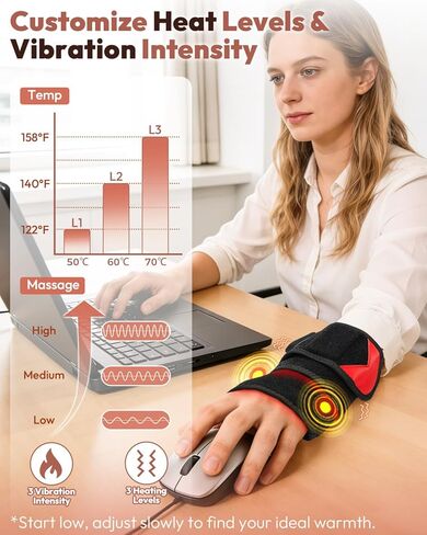 Red Light Therapy for Wrist Hands Wrap, Cordless Infrared Heating Pad with Vibration for Body, Arm, Knee, Foot, Wearable Heated Wrist Massager Brace, 660nm/850nm (Black) in Kuwait