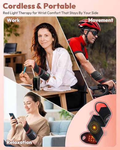 Red Light Therapy for Wrist Hands Wrap, Cordless Infrared Heating Pad with Vibration for Body, Arm, Knee, Foot, Wearable Heated Wrist Massager Brace, 660nm/850nm (Black) in Kuwait