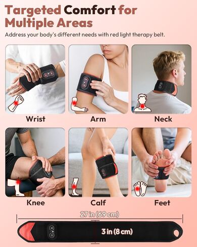 Red Light Therapy for Wrist Hands Wrap, Cordless Infrared Heating Pad with Vibration for Body, Arm, Knee, Foot, Wearable Heated Wrist Massager Brace, 660nm/850nm (Black) in Kuwait