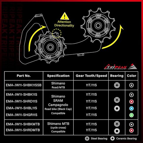 11T SRAM/Shimano Ceramic Hybrid Bearing Jockey Wheel Pulley Set for SRAM 10/11Speed Road/MTB, Shimano 10/11 Speed Road/MTB Cyclocross Gravel Rear Derailleur in Kuwait