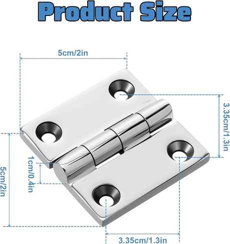 Stainless Steel Hinges with Screws, 4 Pack 2" x 2" (50mm x 50mm) 316 Marine Grade Heavy Duty Square Hinges, Casting Cabinet Door Hinge for Boat Hatch, Outdoor Door, Silver in Saudi Arabia