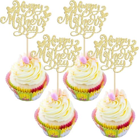 24pcs عيد أم سعيد Cupcake Topper Happy Mother's Cupcake يختار Glitter Heart أفضل أمي من الأغطية الكعك كب كيك تختار اللوازم لحفل عيد ميلاد الأم الذهب in Kuwait