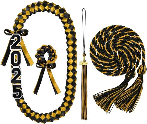 تخرج الشريط LEI فئة 2025 قلادة مصفرة يدويًا شرفًا مع شرابة طقم LEI للنساء العاليات للرجال اللوازم الحفلات في كلية الدراسات العليا (Orange+Black) in Kuwait