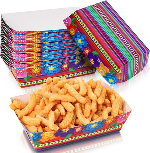 Mexican Nacho Trays, Disposable Taco Plates Paper Food Trays Fiesta Mexican Theme Party Decorations Favors for Snack Candy Hot Dog Cinco De Mayo Birthday Mexican Party Supplies (40) in Saudi Arabia
