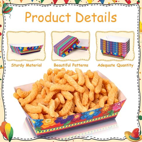 Mexican Nacho Trays, Disposable Taco Plates Paper Food Trays Fiesta Mexican Theme Party Decorations Favors for Snack Candy Hot Dog Cinco De Mayo Birthday Mexican Party Supplies (40) in Saudi Arabia