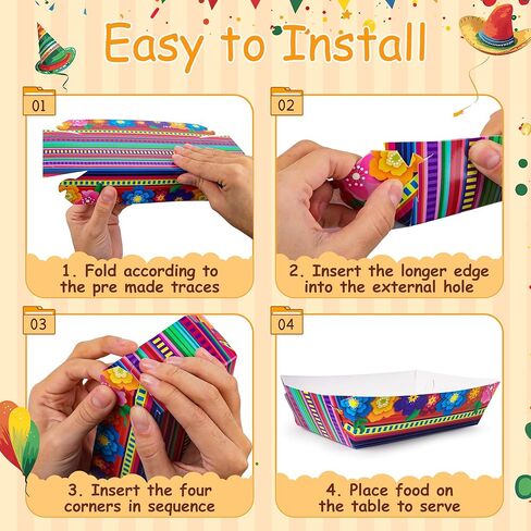 Mexican Nacho Trays, Disposable Taco Plates Paper Food Trays Fiesta Mexican Theme Party Decorations Favors for Snack Candy Hot Dog Cinco De Mayo Birthday Mexican Party Supplies (40) in Saudi Arabia
