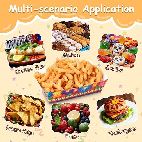 Mexican Nacho Trays, Disposable Taco Plates Paper Food Trays Fiesta Mexican Theme Party Decorations Favors for Snack Candy Hot Dog Cinco De Mayo Birthday Mexican Party Supplies (40) in Saudi Arabia
