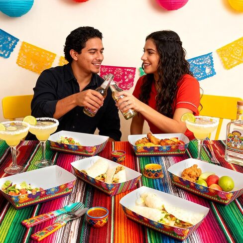 Mexican Nacho Trays, Disposable Taco Plates Paper Food Trays Fiesta Mexican Theme Party Decorations Favors for Snack Candy Hot Dog Cinco De Mayo Birthday Mexican Party Supplies (40) in Saudi Arabia