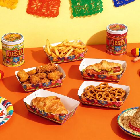 Mexican Nacho Trays, Disposable Taco Plates Paper Food Trays Fiesta Mexican Theme Party Decorations Favors for Snack Candy Hot Dog Cinco De Mayo Birthday Mexican Party Supplies (40) in Saudi Arabia