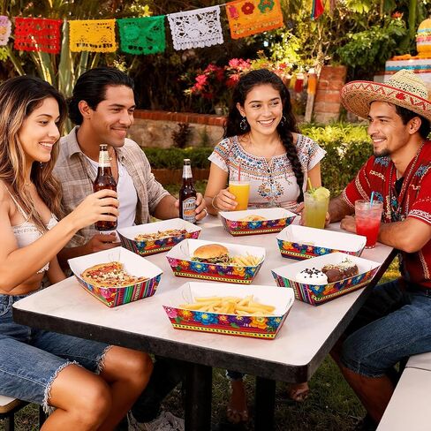 Mexican Nacho Trays, Disposable Taco Plates Paper Food Trays Fiesta Mexican Theme Party Decorations Favors for Snack Candy Hot Dog Cinco De Mayo Birthday Mexican Party Supplies (40) in Saudi Arabia