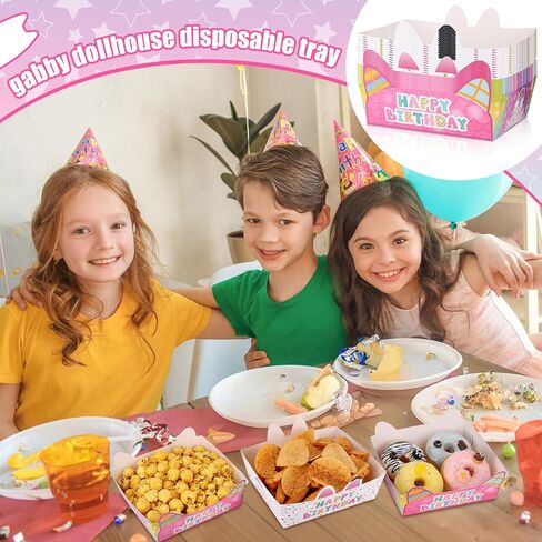 24Pcs Cartoon Cat Doll House Paper Food Serving Tray Party Favors Food Tray Doll Theme Cartoon Paper Trays for Kids Birthday Party Decorations Favors Supplies in Saudi Arabia
