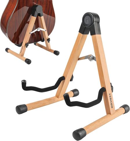 Wood Guitar Stand, A-Frame Folding Wooden Acoustic Electric Floor Guitar Stands with Padding, Stable Musical Instrument Foldable Support Holder, Universal for Ukulele, Bass, Cello, Violin, Banjo, Mandolin in Kuwait