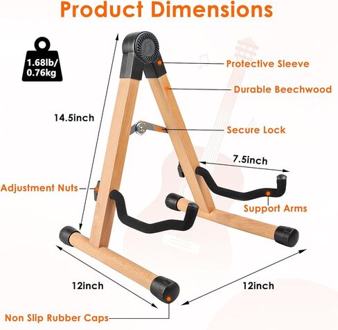 Wood Guitar Stand, A-Frame Folding Wooden Acoustic Electric Floor Guitar Stands with Padding, Stable Musical Instrument Foldable Support Holder, Universal for Ukulele, Bass, Cello, Violin, Banjo, Mandolin in Kuwait