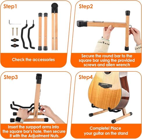 Wood Guitar Stand, A-Frame Folding Wooden Acoustic Electric Floor Guitar Stands with Padding, Stable Musical Instrument Foldable Support Holder, Universal for Ukulele, Bass, Cello, Violin, Banjo, Mandolin in Kuwait