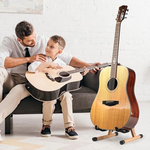 Wood Guitar Stand, A-Frame Folding Wooden Acoustic Electric Floor Guitar Stands with Padding, Stable Musical Instrument Foldable Support Holder, Universal for Ukulele, Bass, Cello, Violin, Banjo, Mandolin in Kuwait