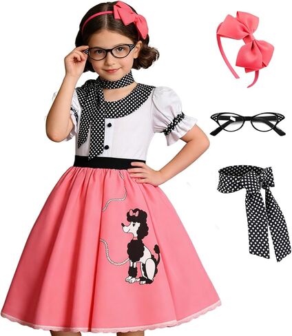 VORLITS 50s Outfit for Girls Kids 50s Poodle Skirt Costume Girls Easter Halloween Party Dress Up in Kuwait