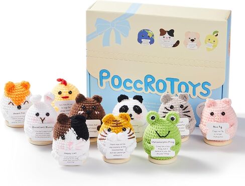 10pcs Positive Crochet Animals Bulk Birthday Gifts for Women Men Mom Dad Her Him Girls Boys Teens Handmade Cat Frog Bunny Doll Mini Emotional Cheer Up Support Chicken Plush Inspirational in Kuwait