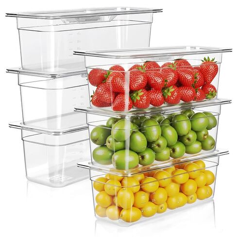 مجموعة من 12 قطعة من مقالي الطعام المصنوعة من البولي كربونات من West Bay مقاس 1/9 مقاس 4 بوصات مع أغطية، مقالي فندقية تجارية شفافة، حاويات تخزين الطعام للمطعم، إعداد الطعام، البوفيه، بار السلطة، المطبخ المنزلي وتقديم الطعام in Kuwait