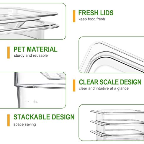 مجموعة من 12 قطعة من مقالي الطعام المصنوعة من البولي كربونات من West Bay مقاس 1/9 مقاس 4 بوصات مع أغطية، مقالي فندقية تجارية شفافة، حاويات تخزين الطعام للمطعم، إعداد الطعام، البوفيه، بار السلطة، المطبخ المنزلي وتقديم الطعام in Kuwait