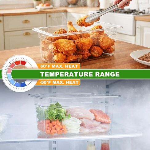 مجموعة من 12 قطعة من مقالي الطعام المصنوعة من البولي كربونات من West Bay مقاس 1/9 مقاس 4 بوصات مع أغطية، مقالي فندقية تجارية شفافة، حاويات تخزين الطعام للمطعم، إعداد الطعام، البوفيه، بار السلطة، المطبخ المنزلي وتقديم الطعام in Kuwait