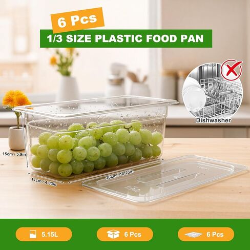 مجموعة من 12 قطعة من مقالي الطعام المصنوعة من البولي كربونات من West Bay مقاس 1/9 مقاس 4 بوصات مع أغطية، مقالي فندقية تجارية شفافة، حاويات تخزين الطعام للمطعم، إعداد الطعام، البوفيه، بار السلطة، المطبخ المنزلي وتقديم الطعام in Kuwait