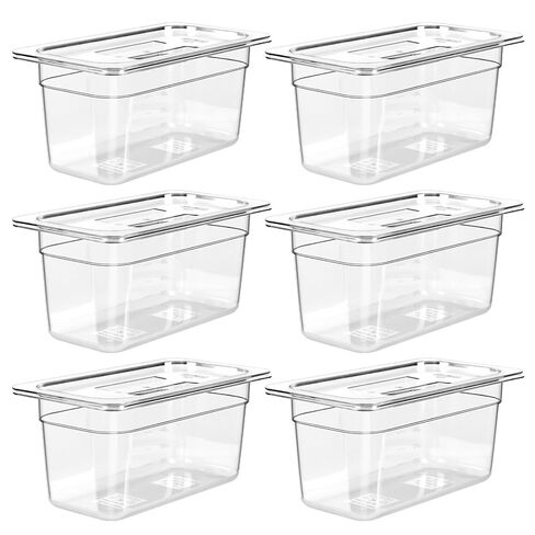 مجموعة من 12 قطعة من مقالي الطعام المصنوعة من البولي كربونات من West Bay مقاس 1/9 مقاس 4 بوصات مع أغطية، مقالي فندقية تجارية شفافة، حاويات تخزين الطعام للمطعم، إعداد الطعام، البوفيه، بار السلطة، المطبخ المنزلي وتقديم الطعام in Kuwait