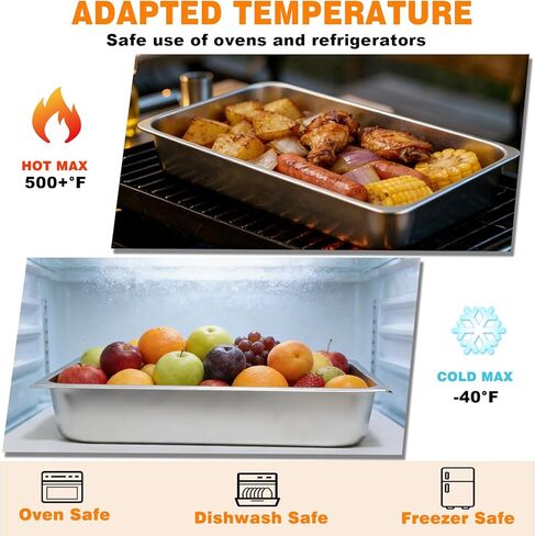 6 عبوات من مقالي الفندق المصنوعة من الفولاذ المقاوم للصدأ، مقاس كامل 4 بوصة بعمق 0.8 مم سميكة مضادة للمربى مع غطاء، لطاولات البخار والمطاعم والمطاعم والاستخدام الصناعي in Kuwait